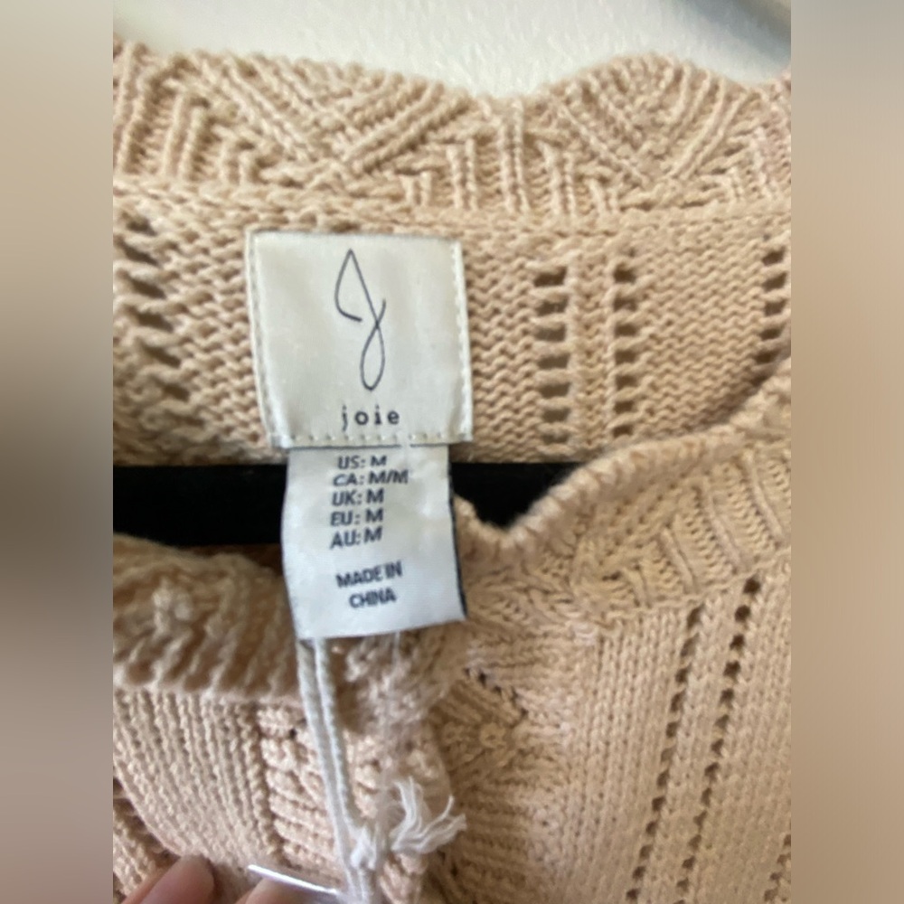 Joie Open-Knit Crochet-Inspired Cardigan Sweater Beige M NWT - Picture 4 of 14